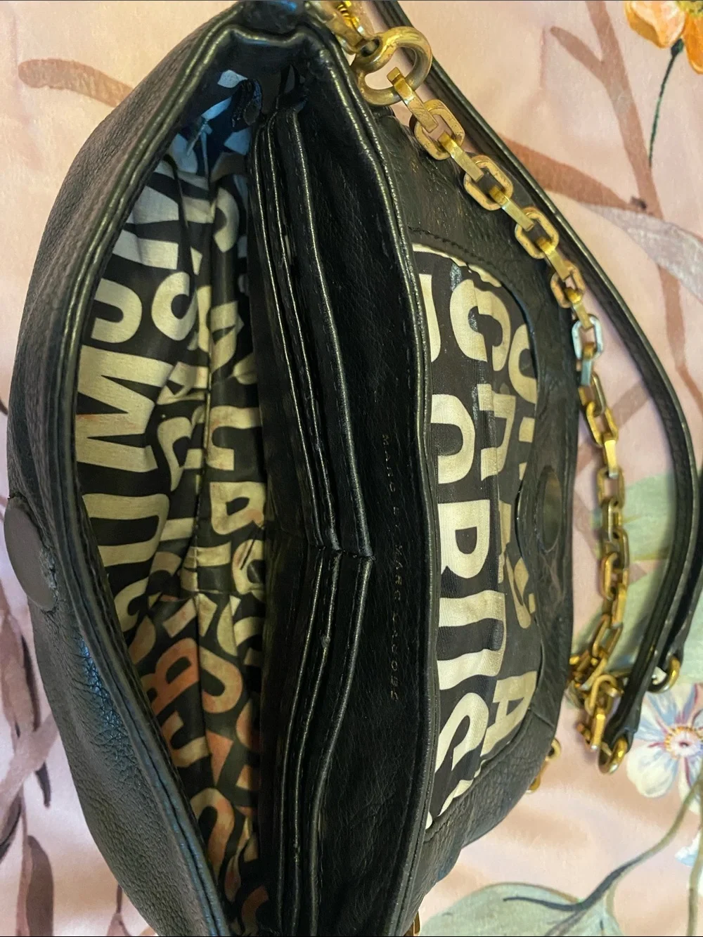 Genuine Marc Jacobs Black Leather Crossbody with Gold Chain